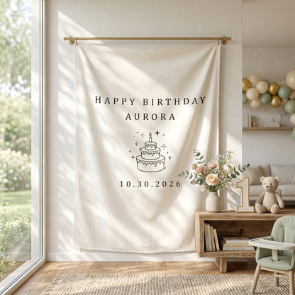 Kids Birthday Fabric Banner, Personalized Fabric Backdrop, Birthday Boho Wall Art