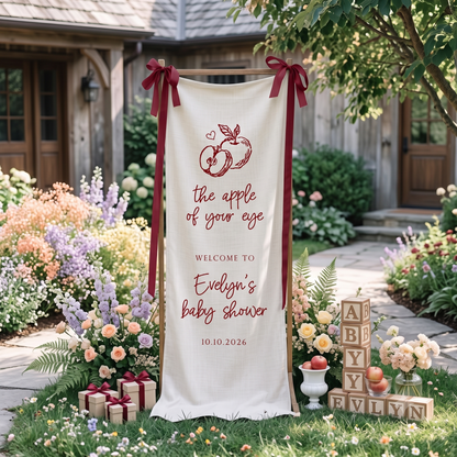 Apple Baby Shower Banner, Fabric Linen Welcome Sign, Red Plaid Baby Shower Welcome banner