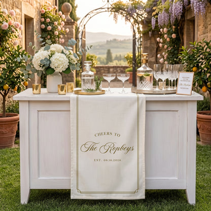 Personalized Wedding Table Runner, Custom Name Linen Bar Decor, Bridal Shower Tea Party Reception Decor
