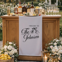 Personalized Wedding Table Runner Cocktail Bar Decor Custom Name Linen Stripe Cheers Sign Wedding Reception Decor
