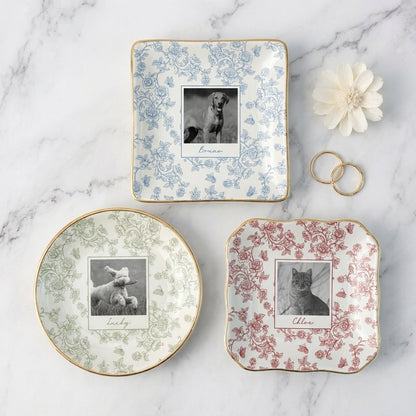Custom Pet Portrait Jewelry Dish, Toile De Jouy Pet Ring Dish, Dog Cat Trinket Dish, Pet Lover Gift