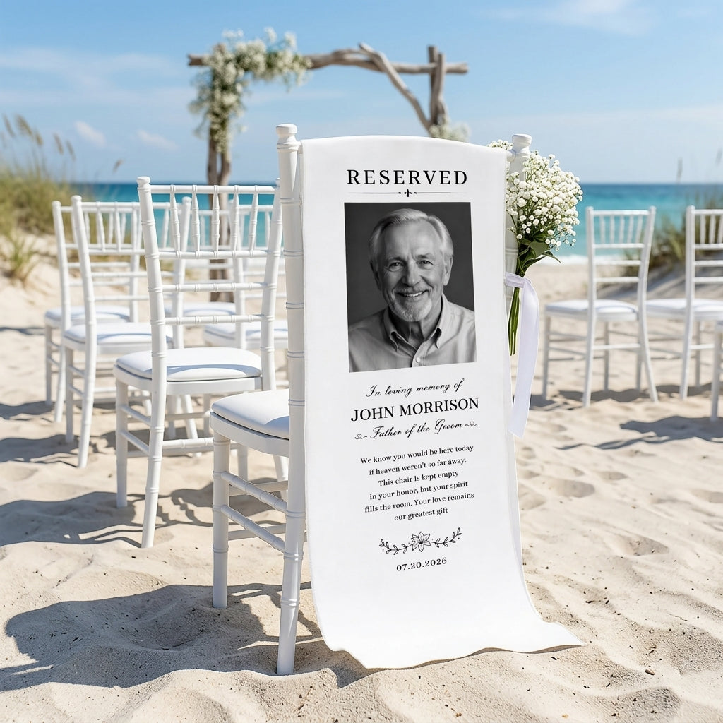 Personalized Father of Groom Photo, Reserved Wedding Memorial Chair Sign, In Loving Memory Sign