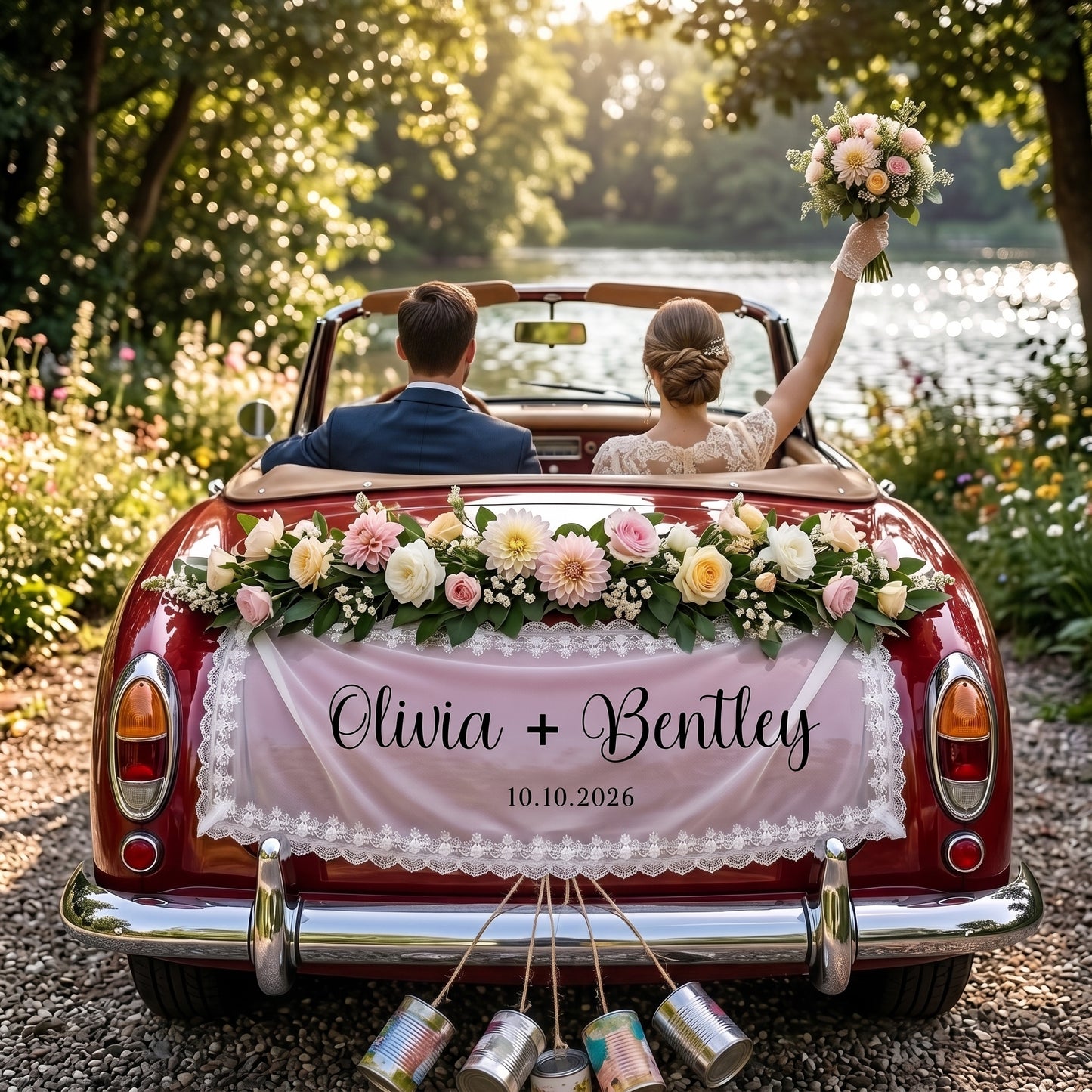 Personalized Lace Wedding Welcome Banner, Reception Entrance Sign, Wedding Car Decor