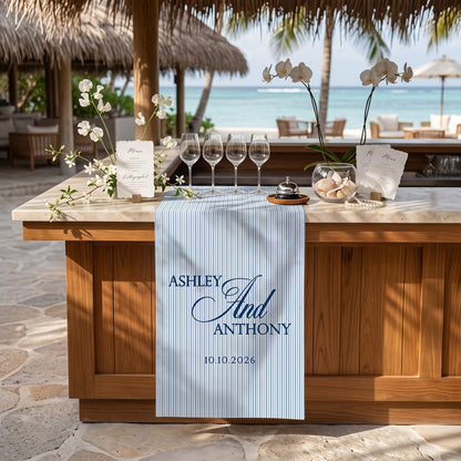 Personalized Linen striped bar or event Sign, Custom Wedding Welcome Sign With Name & Date, Linen Bar Menu Banner