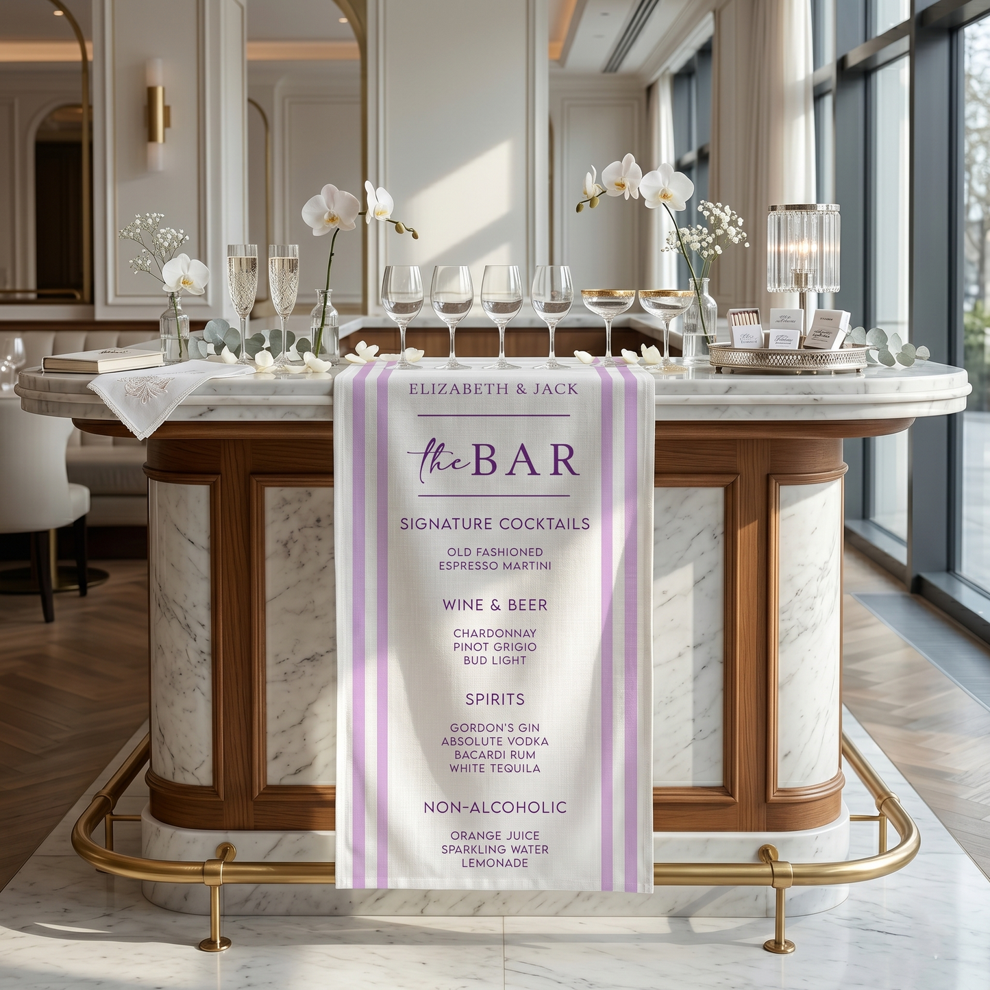 Personalized Wedding Table Runner, Minimalist Wedding Bar Menu, Signature Cocktails Sign