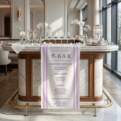 Personalized Wedding Table Runner, Minimalist Wedding Bar Menu, Signature Cocktails Sign