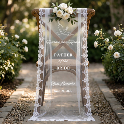 Custom In Loving Memory Wedding Chair Sign, Sheer Lace Reserved Banner, Sympathy Gift