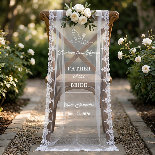 Custom In Loving Memory Wedding Chair Sign, Sheer Lace Reserved Banner, Sympathy Gift