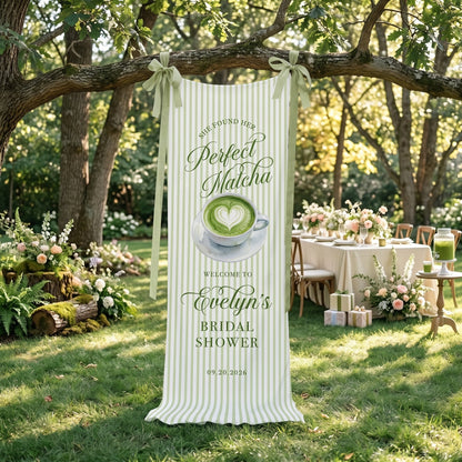 Bridal Shower Banner, Bridal Shower Welcome Sign, Matcha Party Backdrop, Custom Bride To Be Decor