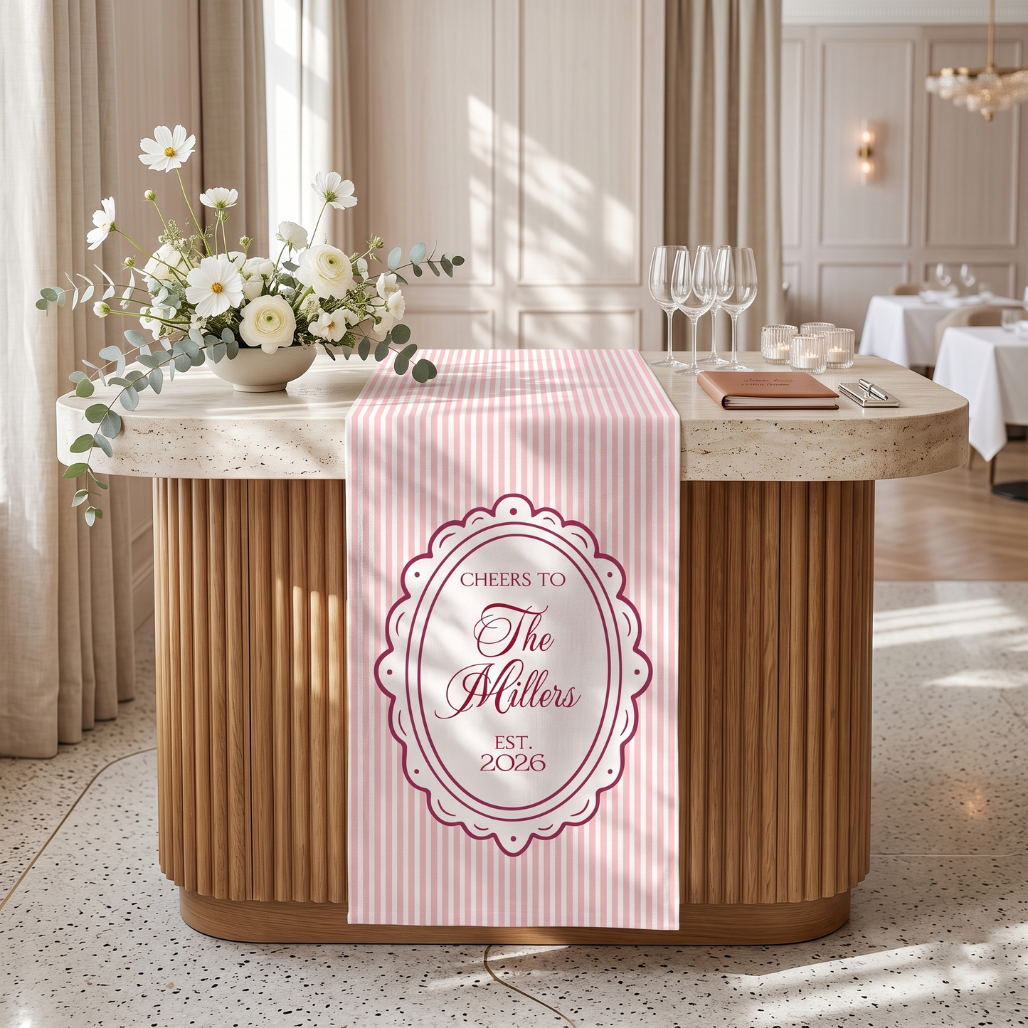 Personalized Linen striped bar or event Sign, Custom Wedding Welcome Sign, Linen Bar Menu Banner