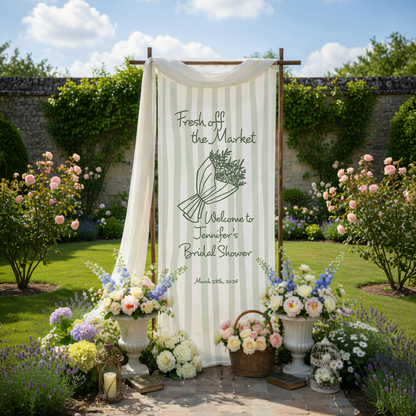 Bridal Shower Banner, Fresh Off The Market Theme Sign, Personalized Welcome Linen Decor