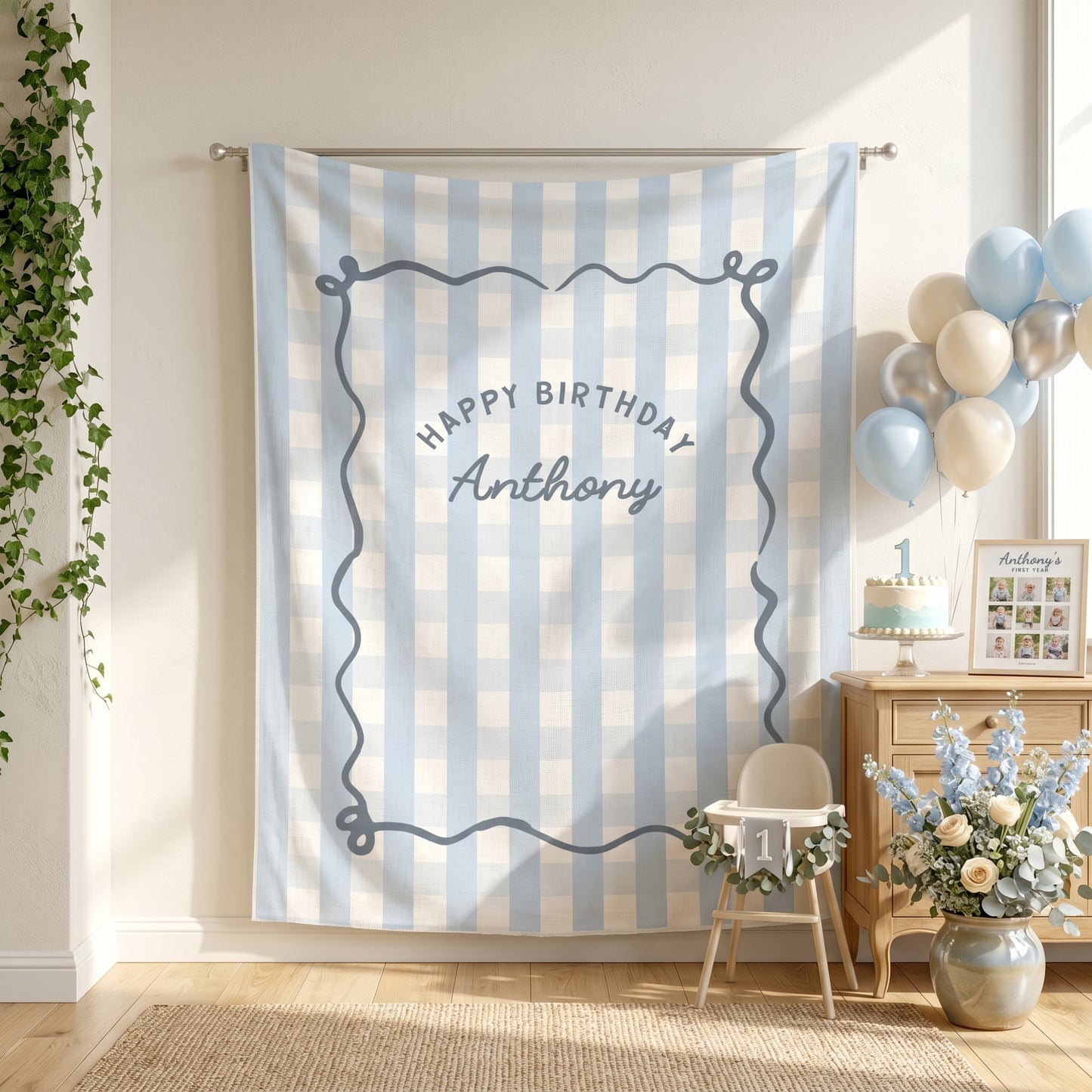 Personalized Birthday Tapestry, Custom Name Party Backdrop, Boho Strip Banner, Fabric Wall Art