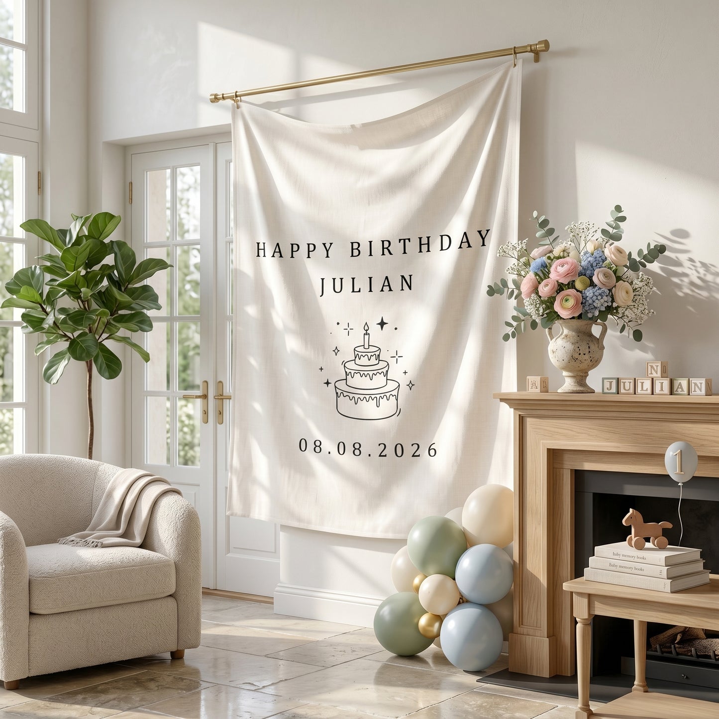 Kids Birthday Fabric Banner, Personalized Fabric Backdrop, Birthday Boho Wall Art