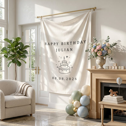 Kids Birthday Fabric Banner, Personalized Fabric Backdrop, Birthday Boho Wall Art