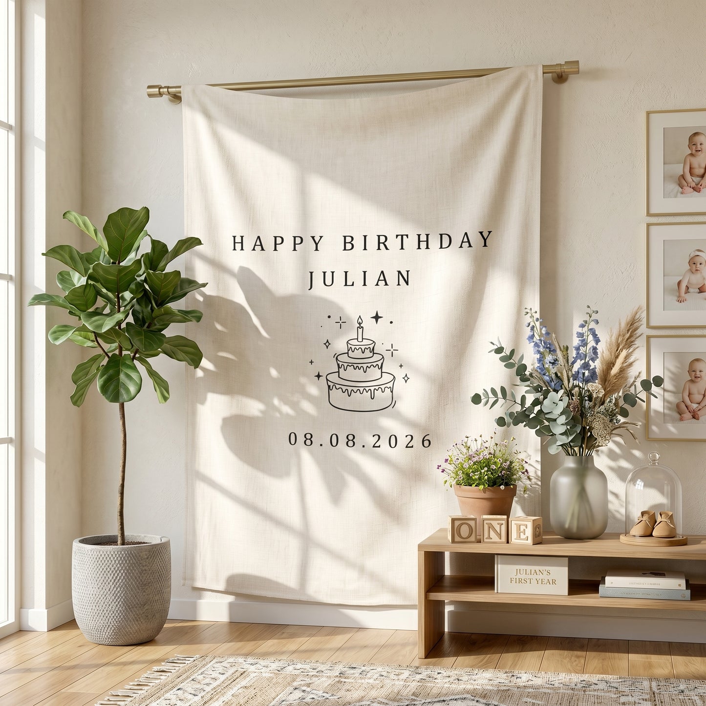 Kids Birthday Fabric Banner, Personalized Fabric Backdrop, Birthday Boho Wall Art
