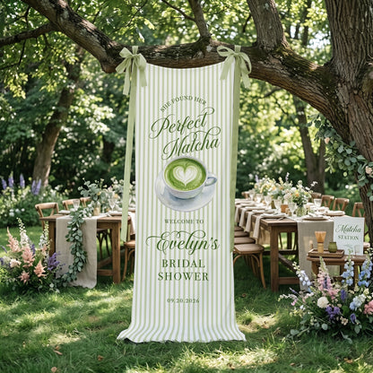 Bridal Shower Banner, Bridal Shower Welcome Sign, Matcha Party Backdrop, Custom Bride To Be Decor