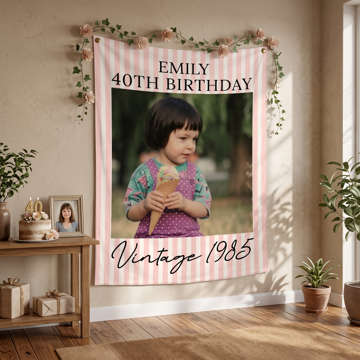 Custom 20th 30th 40th Birthday Sign, Custom Photo Party Banner, Vintage Birthday Backdrop