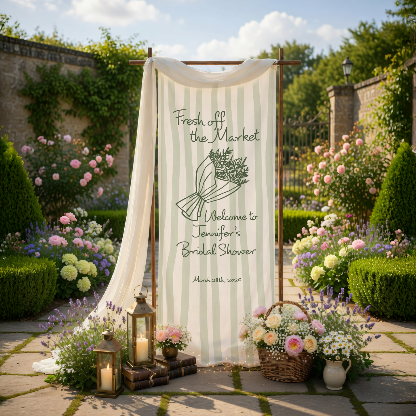 Bridal Shower Banner, Fresh Off The Market Theme Sign, Personalized Welcome Linen Decor