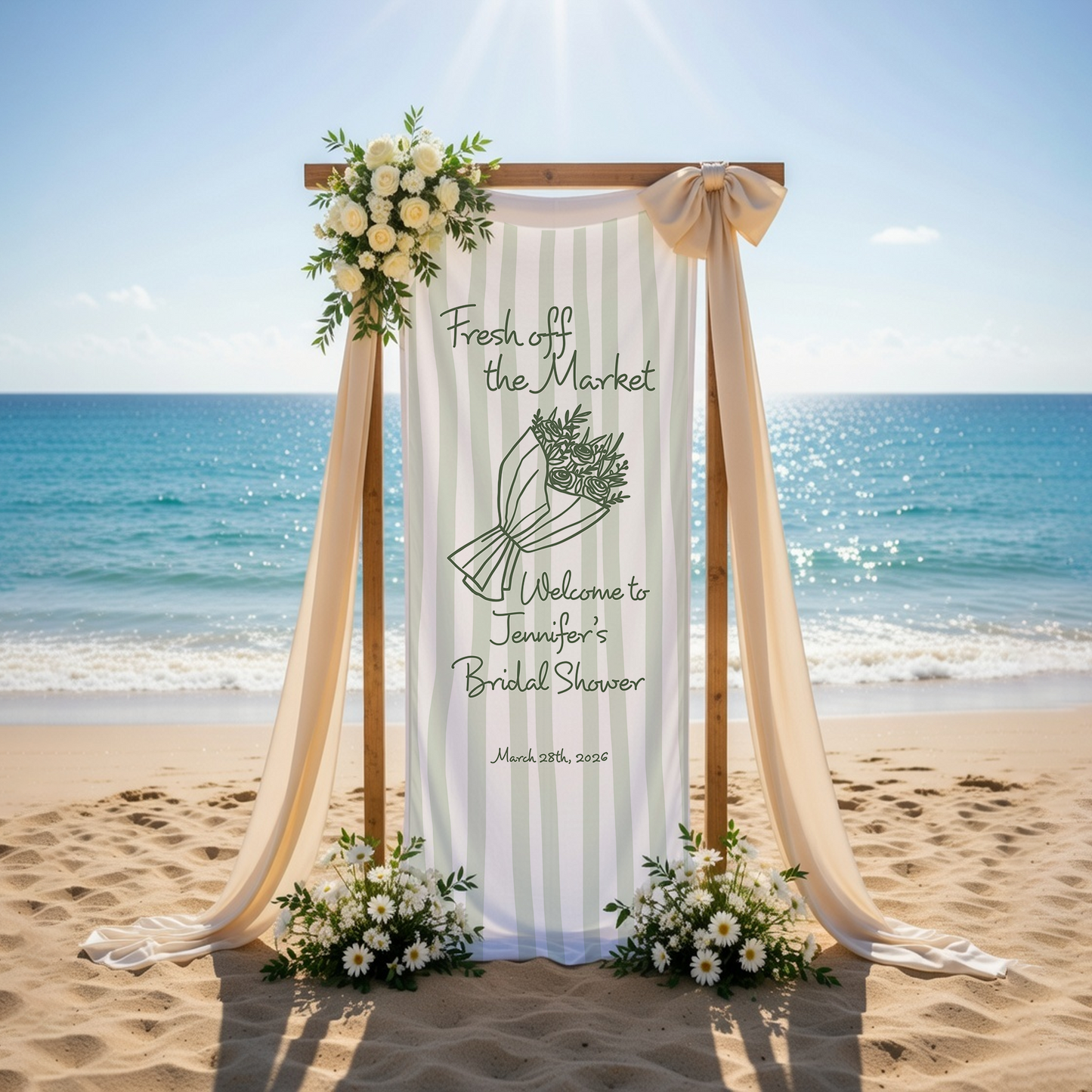 Bridal Shower Banner, Fresh Off The Market Theme Sign, Personalized Welcome Linen Decor