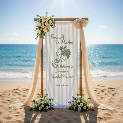 Bridal Shower Banner, Fresh Off The Market Theme Sign, Personalized Welcome Linen Decor