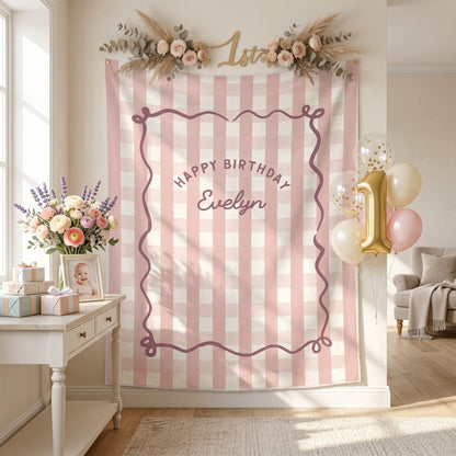 Personalized Birthday Tapestry, Custom Name Party Backdrop, Boho Strip Banner, Fabric Wall Art