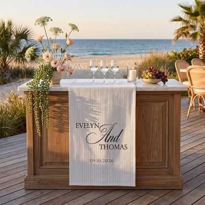 Personalized Linen striped bar or event Sign, Custom Wedding Welcome Sign With Name & Date, Linen Bar Menu Banner