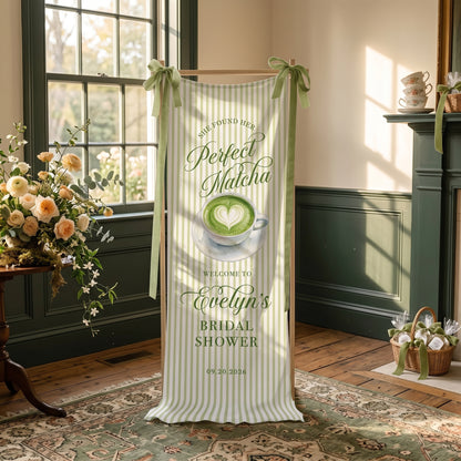 Bridal Shower Banner, Bridal Shower Welcome Sign, Matcha Party Backdrop, Custom Bride To Be Decor