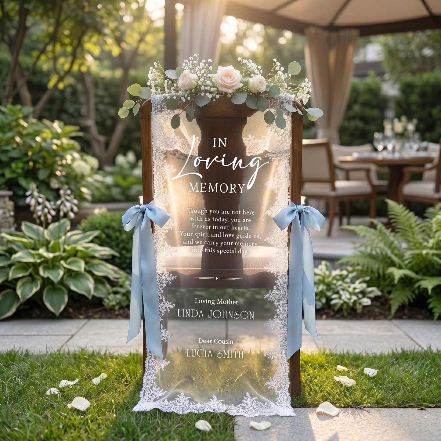 Wedding Memorial Chair Banner, In Loving Memory Lace Sign, Reserved Seat Wedding Sign