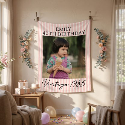Custom 20th 30th 40th Birthday Sign, Custom Photo Party Banner, Vintage Birthday Backdrop