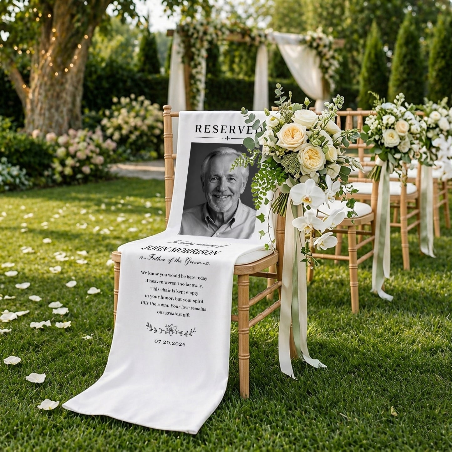 Personalized Father of Groom Photo, Reserved Wedding Memorial Chair Sign, In Loving Memory Sign