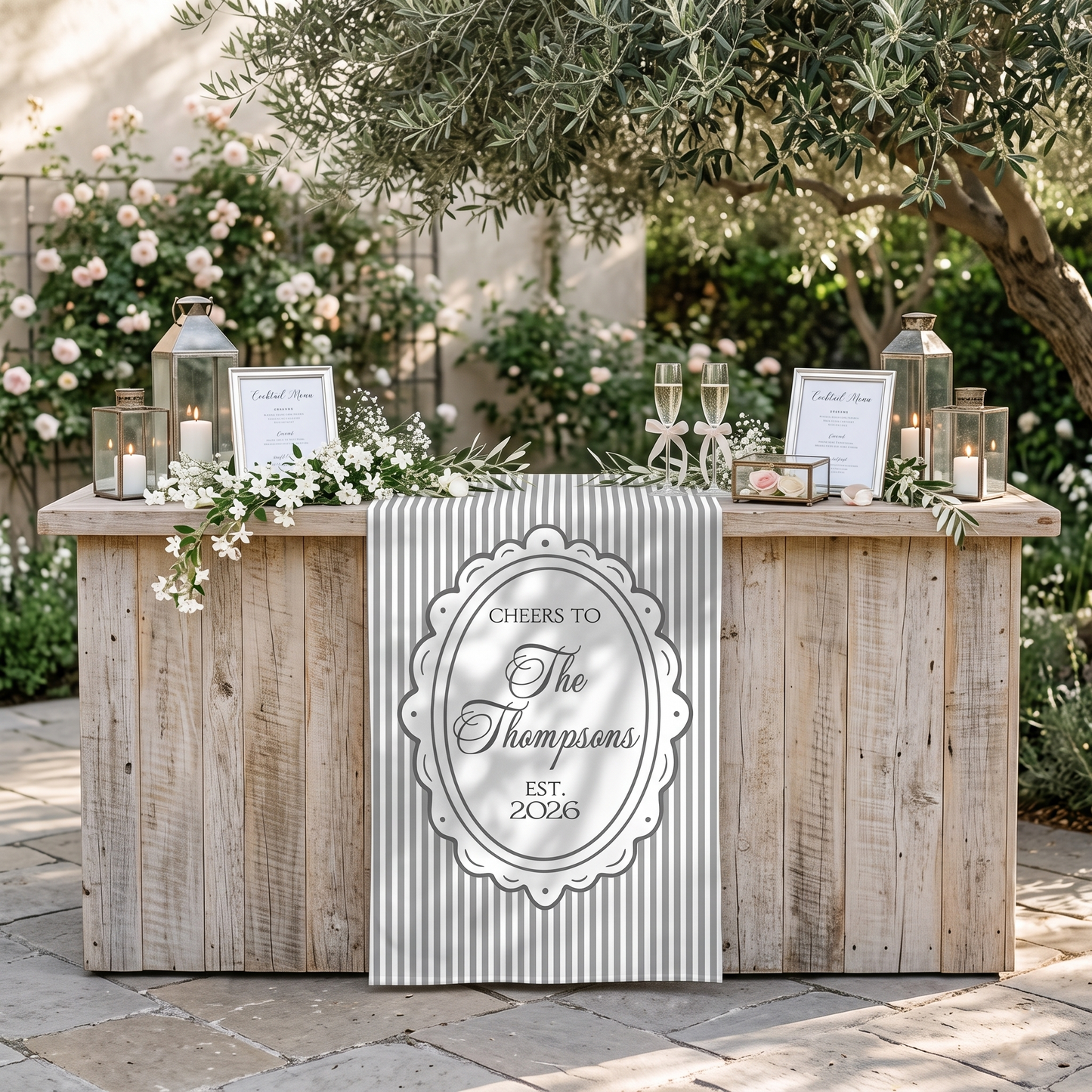 Personalized Linen striped bar or event Sign, Custom Wedding Welcome Sign, Linen Bar Menu Banner