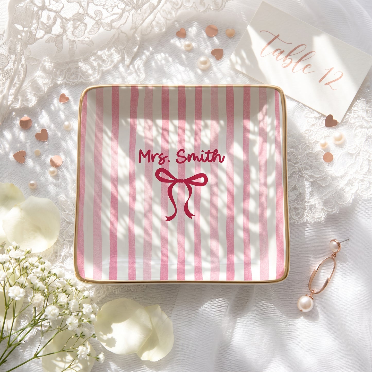 Personalized Ring Dish, Ceramic Minimalist Jewelry Tray, Engagement Gift for Couple
