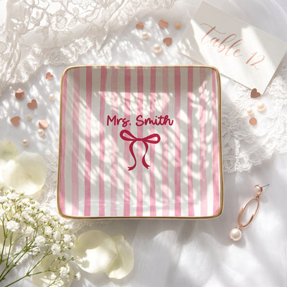 Personalized Ring Dish, Ceramic Minimalist Jewelry Tray, Engagement Gift for Couple