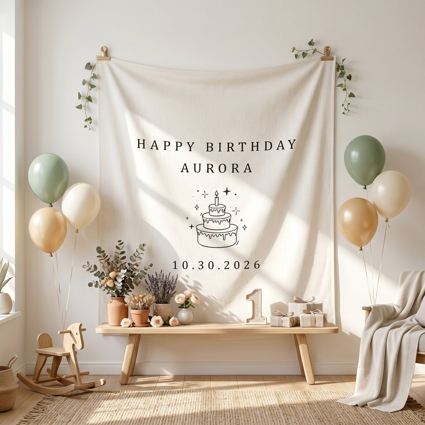 Kids Birthday Fabric Banner, Personalized Fabric Backdrop, Birthday Boho Wall Art