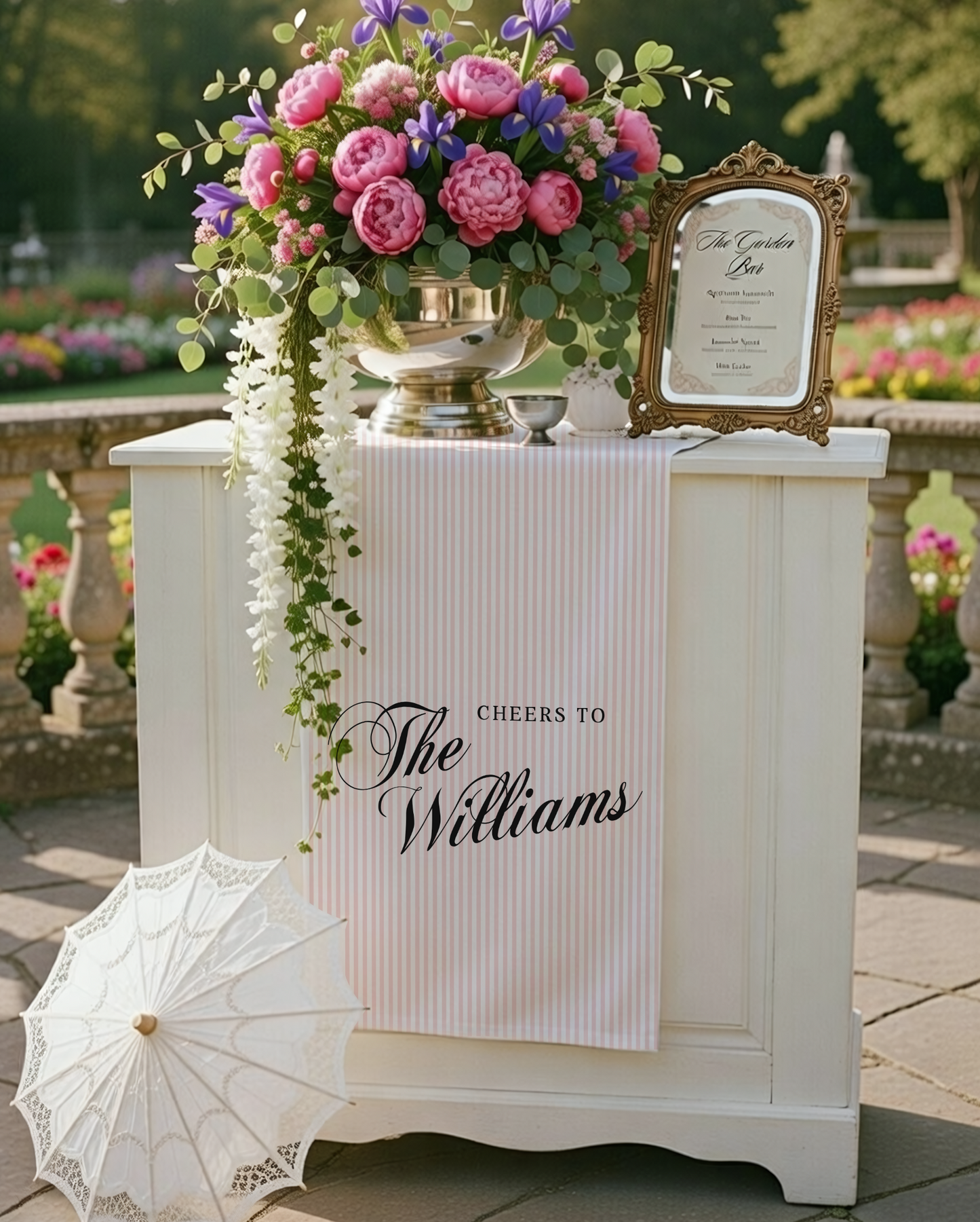 Personalized Cotton Linen Striped Wedding Bar Sign