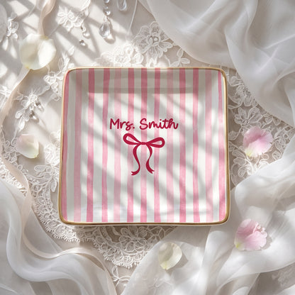 Personalized Ring Dish, Ceramic Minimalist Jewelry Tray, Engagement Gift for Couple