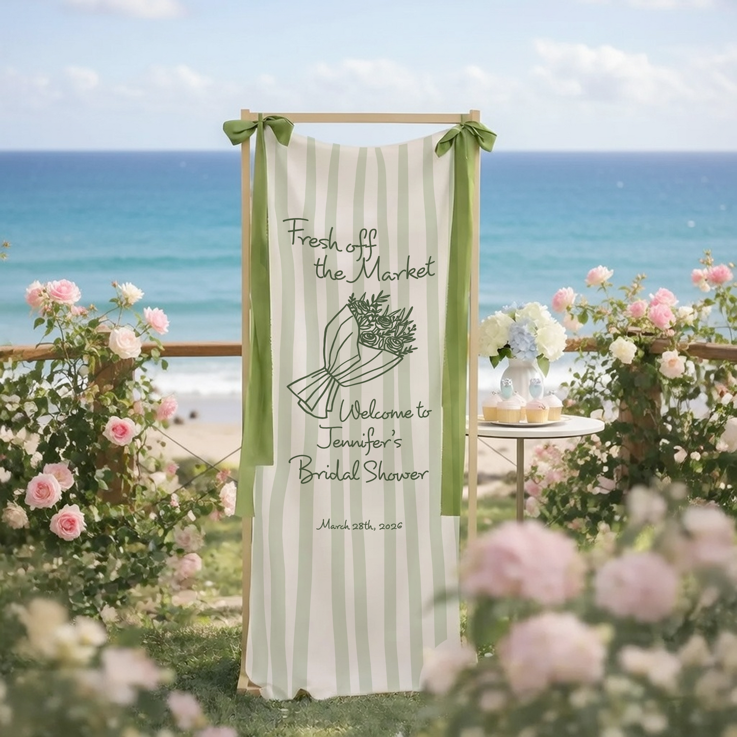 Bridal Shower Banner, Fresh Off The Market Theme Sign, Personalized Welcome Linen Decor