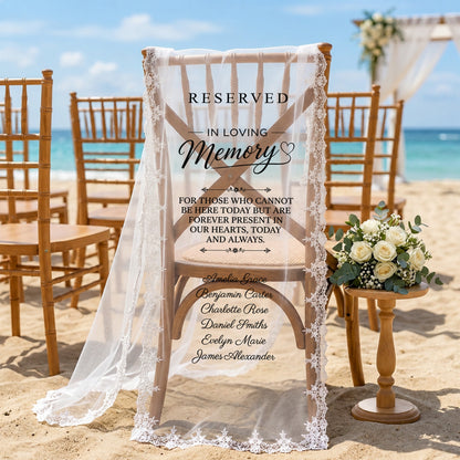 Custom In Loving Memory Wedding Chair Sign, Sheer Lace Reserved Banner, Remembrance Ceremony Decor
