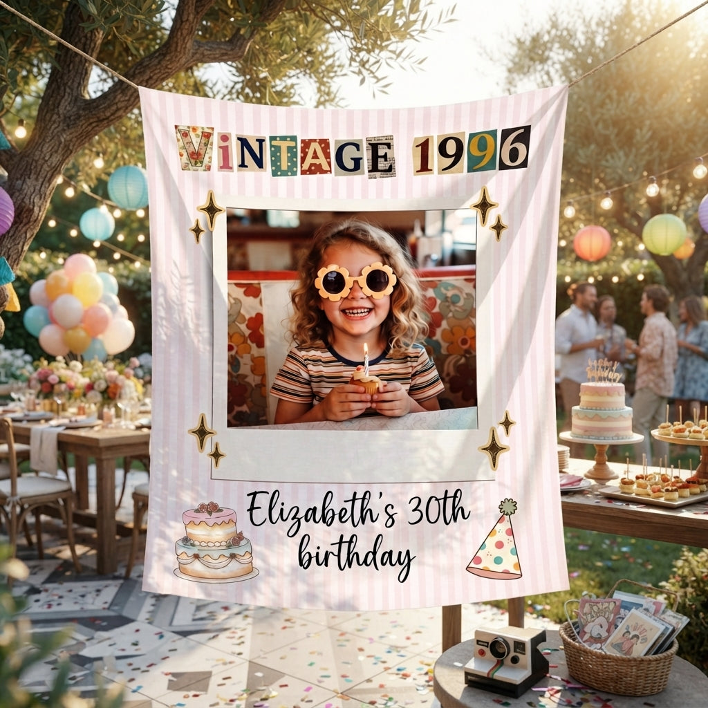 Birthday Photo Banner, Customizable Party Decor, 30th 40th 50th Birthday Tapestry Decorations