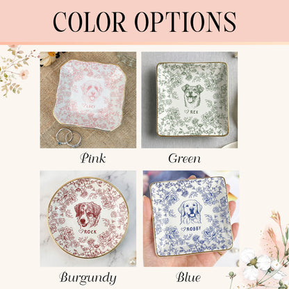 Custom Pet Jewelry Dish, Dog Cat Portrait Ring Dish, Toile De Jouy Pet Ring Dish