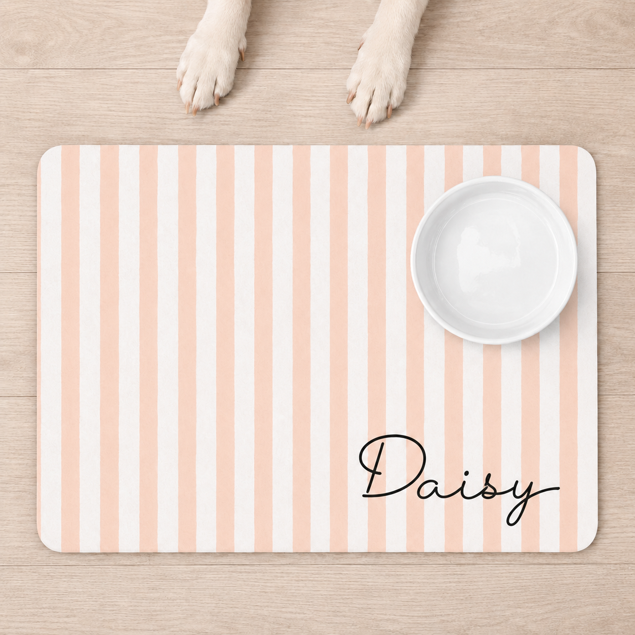 Personalized Dog Food Mat Striped Non Slip Waterproof, Custom Dog Bowl Mat Cat Mat, Puppy Gift