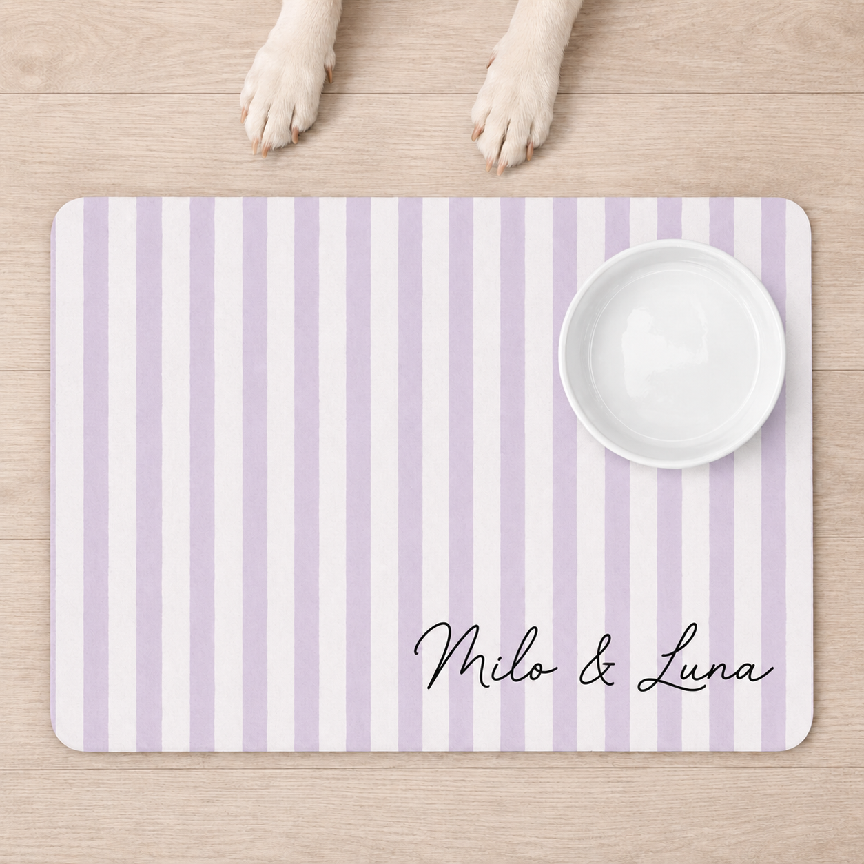 Personalized Dog Food Mat Striped Non Slip Waterproof, Custom Dog Bowl Mat Cat Mat, Puppy Gift