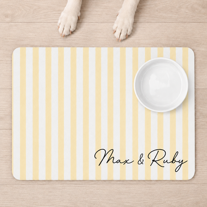 Personalized Dog Food Mat Striped Non Slip Waterproof, Custom Dog Bowl Mat Cat Mat, Puppy Gift