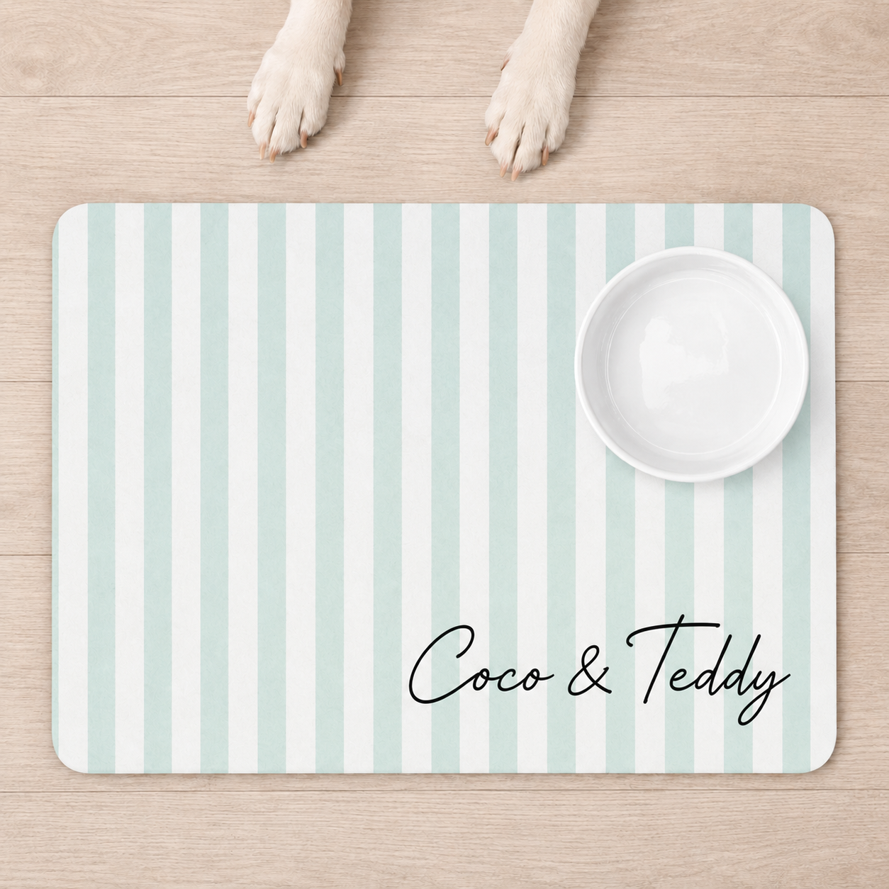Personalized Dog Food Mat Striped Non Slip Waterproof, Custom Dog Bowl Mat Cat Mat, Puppy Gift