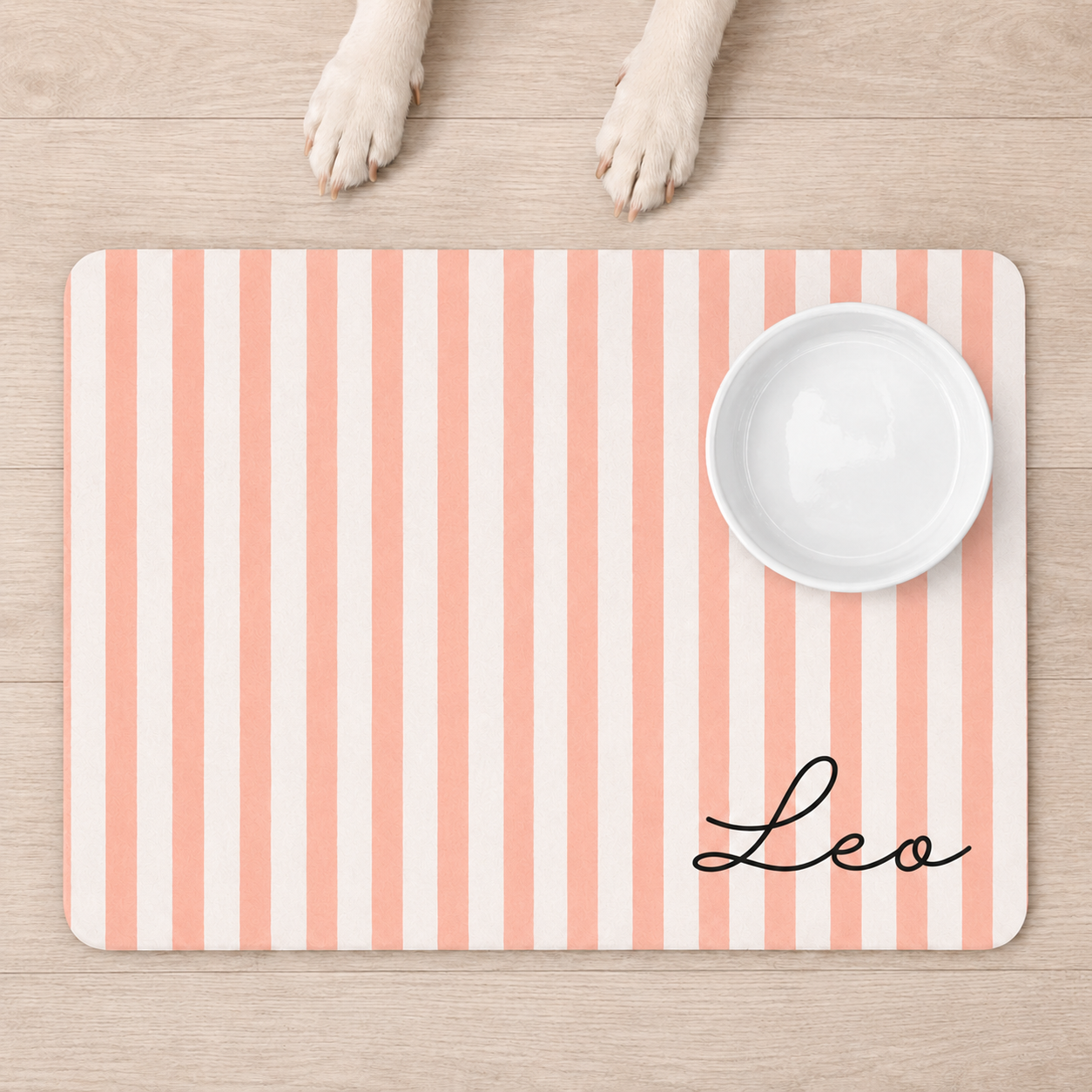 Personalized Dog Food Mat Striped Non Slip Waterproof, Custom Dog Bowl Mat Cat Mat, Puppy Gift