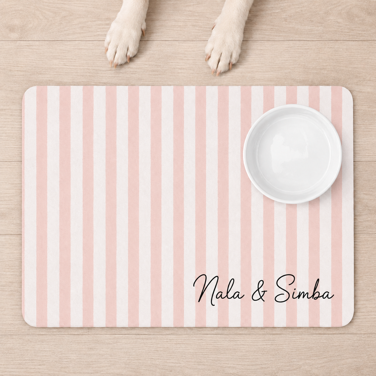 Personalized Dog Food Mat Striped Non Slip Waterproof, Custom Dog Bowl Mat Cat Mat, Puppy Gift