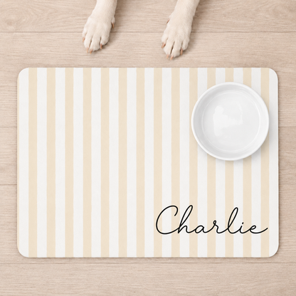 Personalized Dog Food Mat Striped Non Slip Waterproof, Custom Dog Bowl Mat Cat Mat, Puppy Gift