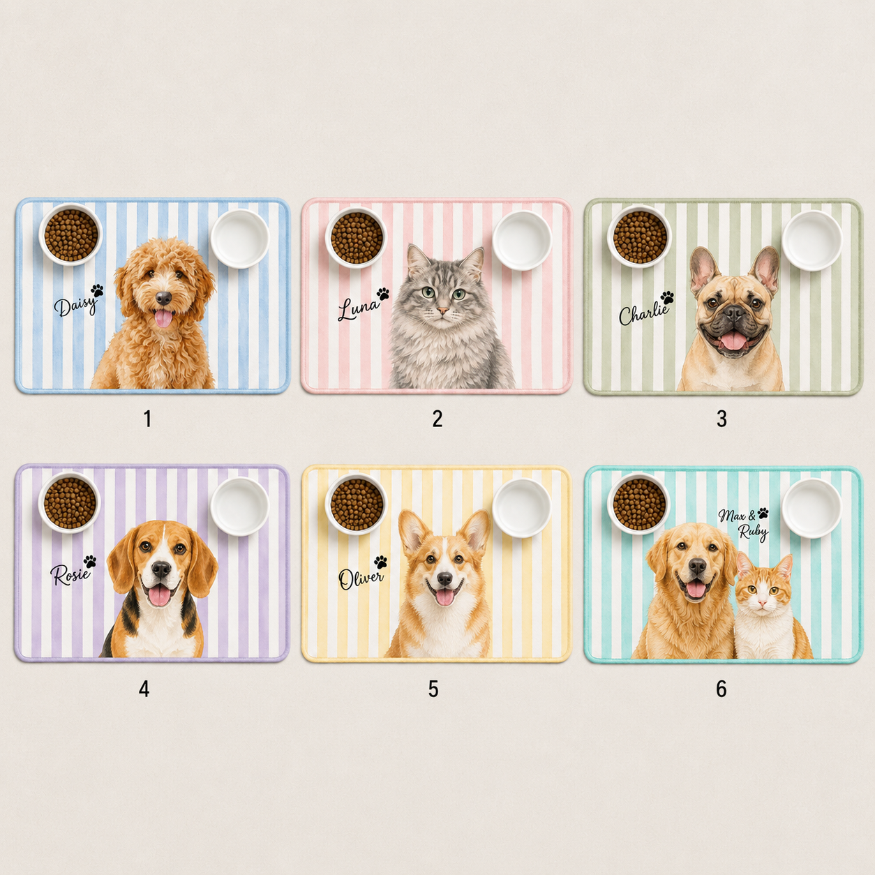 Personalized Pet Food Mat, Cat Feeding Station With Custom Portrait, Non Slip Waterproof, Pet Lover Gift