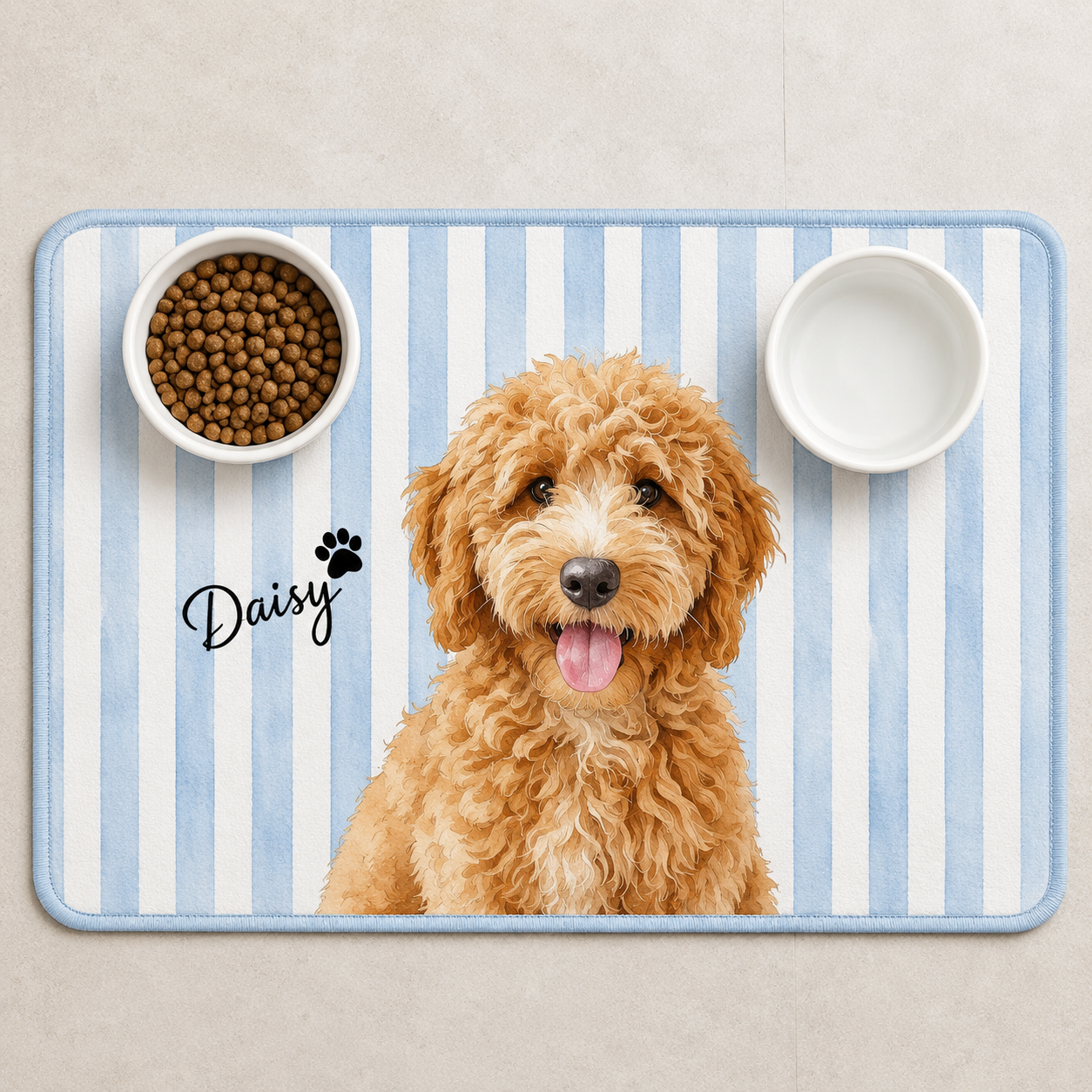 Personalized Pet Food Mat, Cat Feeding Station With Custom Portrait, Non Slip Waterproof, Pet Lover Gift