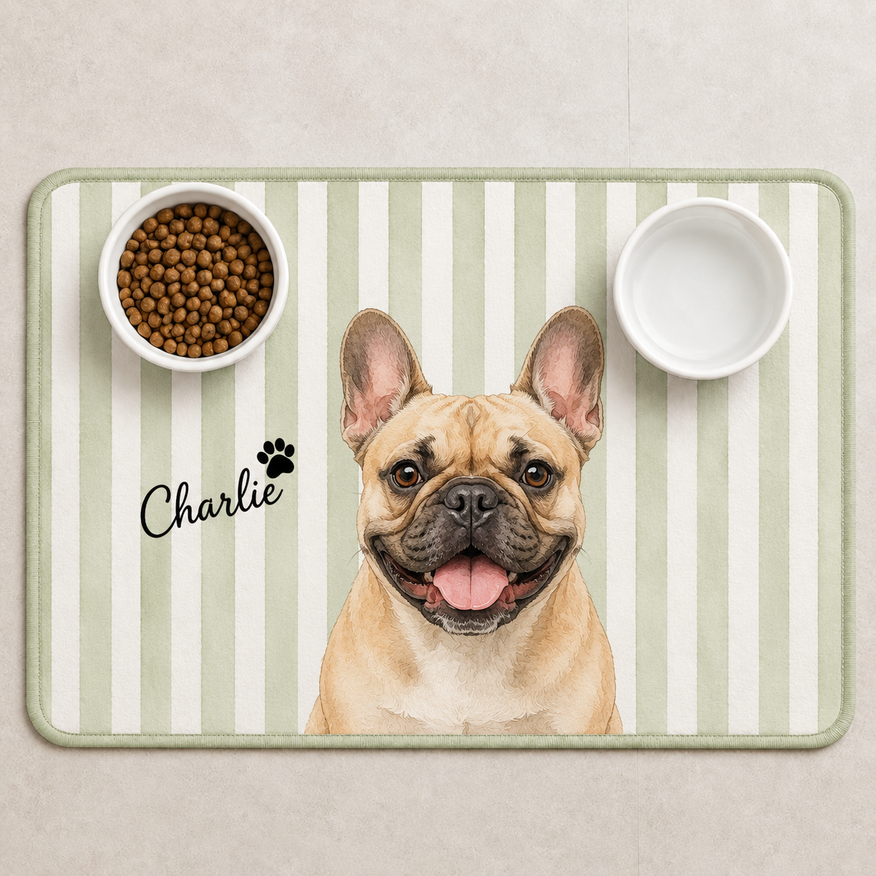 Personalized Pet Food Mat, Cat Feeding Station With Custom Portrait, Non Slip Waterproof, Pet Lover Gift